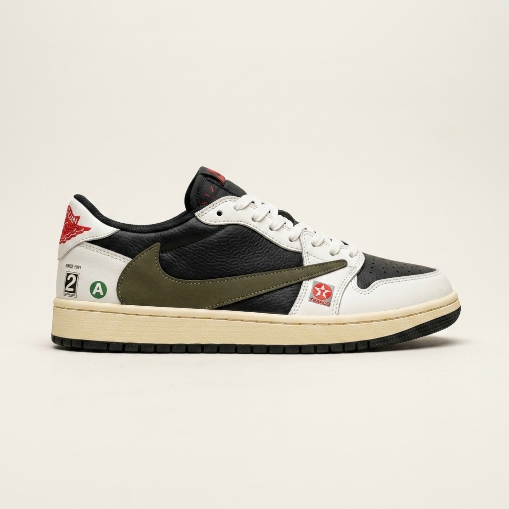 c2cefb نایک ایر جردن 1 بدون ساق تراویس اسکات اولیو (Nike Air Jordan 1 Low Travis Scott Olive) - Image 1