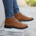 نیم بوت مردانه بندی مدل شیک گام رنگ عسلی تیره | سایزبندی 40 تا 44